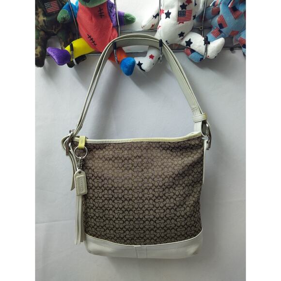 Coach Signature Brown Canvas Leather Trim Crossbody Shoulder Bag - Picture 16 of 16